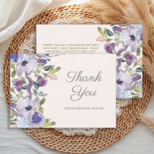 Cartão De Agradecimento Elegante Lilás Azul Empoeirado Floral Aniversário