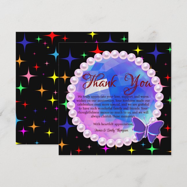 Cartão De Agradecimento Elegante Lilás Pérola Abstrata de Casamento Aniver (Frente/Verso)