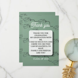 Cartão De Agradecimento Elegante Linha de Arte em Verde Sage para Formatur