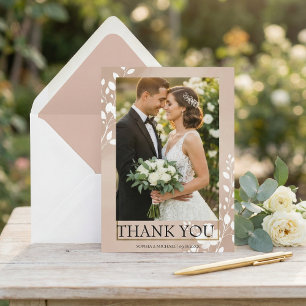 Cartão De Agradecimento Elegante Magnólia Floral Foto Casamento