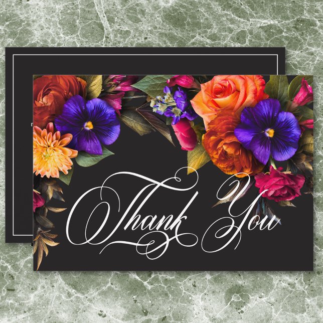 Cartão De Agradecimento Elegante Mal-humorada Vibrante Colheita Floral Chá (Elegant Moody Vibrant Harvest Floral Bridal Shower Thank You Card)