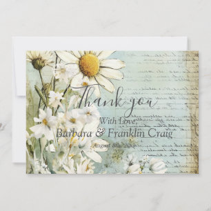 Cartão De Agradecimento Elegante Margarida Branca Casamento Obrigado