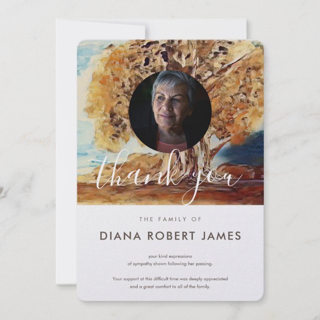 Cartão De Agradecimento Elegante Marrom Rustic Autumn Trees Foto Simpatia (Frente)