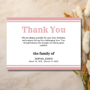 Cartão De Agradecimento Elegante Memorial com Linhas Brancas e Rosa