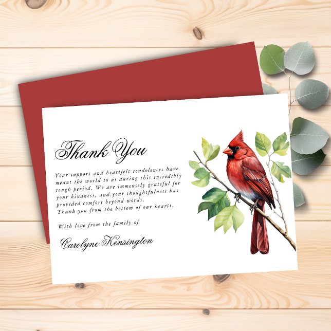 Cartão De Agradecimento Elegante Memorial Funeral Cardeal Obrigado (Elegant Cardinal Funeral Memorial Thank You Card)