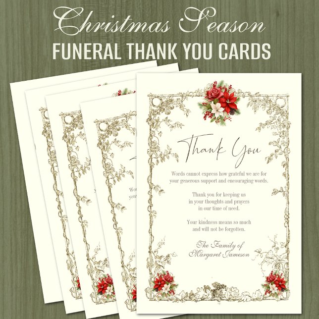 Cartão De Agradecimento Elegante Memorial Funeral de Natal Obrigado (Christmas Season Funeral Memorial Thank You Cards for Sympathy and Condolence)