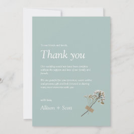 Cartão De Agradecimento Elegante Minimalista Floral Mão de Prensa Verde Ar