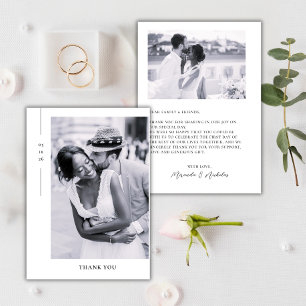 Cartão De Agradecimento Elegante Minimalista Preta Script 2 Foto Casamento