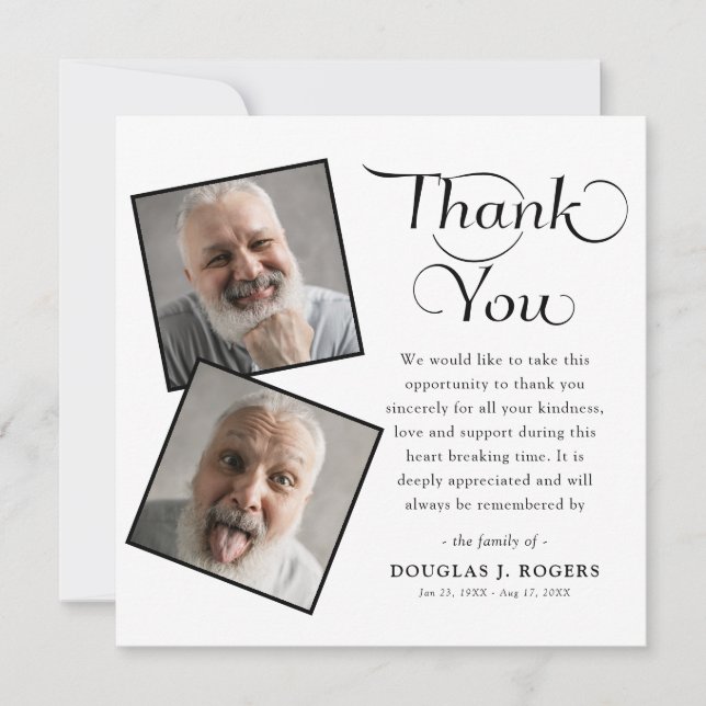 Cartão De Agradecimento Elegante Moderno 3 Fotografia Funeral Obrigado (Frente)