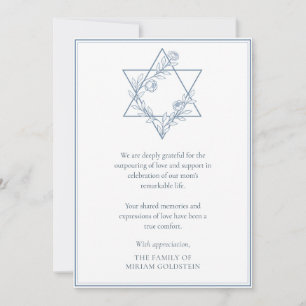 Cartão De Agradecimento Elegante moderno Blue Jewish Star Sympathy