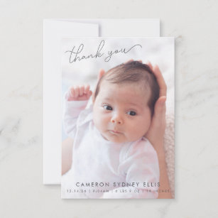 Cartão De Agradecimento Elegante Moderno Minimalista Dois Bebês Foto Nasci