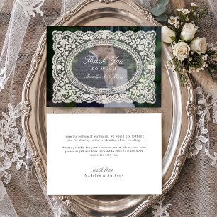 Cartão De Agradecimento Elegante Moldura de Renda Floral Vintage para Foto