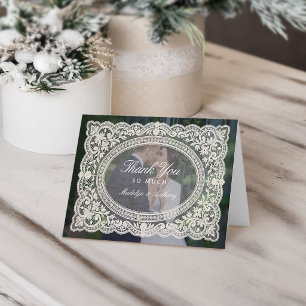 Cartão De Agradecimento Elegante Moldura de Renda Floral Vintage para Foto
