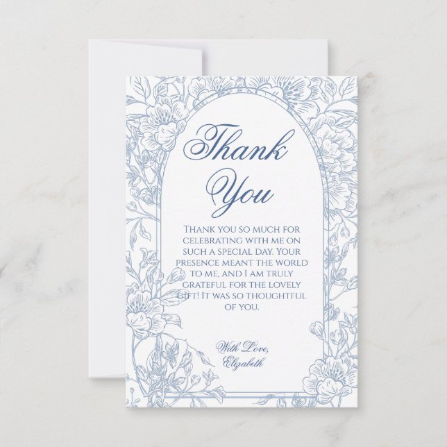 Cartão De Agradecimento Elegante Moldura de Toile Floral Azul Francês Vint (Frente)