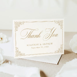 Cartão De Agradecimento Elegante Moldura Dourada Antiga Casamento