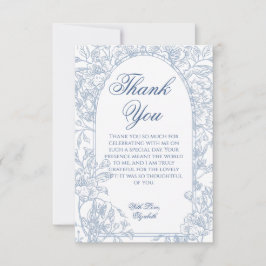 Cartão De Agradecimento Elegante Moldura Francesa Vintage Azul Floral Toil