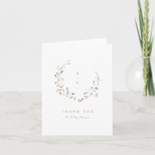 Cartão De Agradecimento Elegante monograma de casamento rústico boho de fl