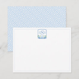 Cartão De Agradecimento Elegante Monograma em Azul e Branco Chinoiserie