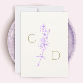 Cartão De Agradecimento Elegante Monograma Floral Lavanda Delphinium 