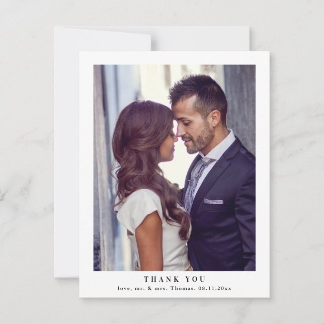 Cartão De Agradecimento Elegante Monograma Greenery Deixa Foto De Casament (Frente)