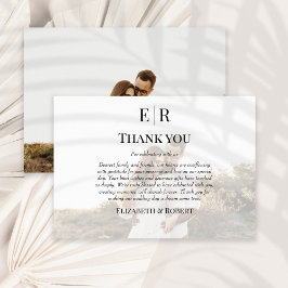 Cartão De Agradecimento Elegante Monograma Personalizado Foto Casamento