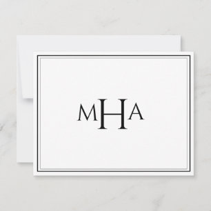 Cartão De Agradecimento Elegante Monograma Preto e Branco plano