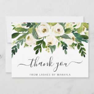 Cartão De Agradecimento Elegante Negócio de Verdor Branco Floral