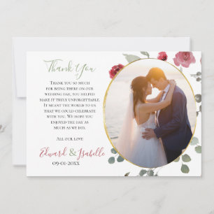 Cartão De Agradecimento Elegante Noiva Sage Verde Rosas Burgundy Casamento