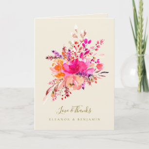 Cartão De Agradecimento Elegante Nome Personalizado Floral Casamento Aquar