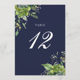 Cartão De Agradecimento Elegante Número de Mesa Floral Verde Azul-Marinho