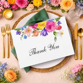 Cartão De Agradecimento Elegante Ousado Colorido Floral Aquarela Casamento