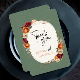 Cartão De Agradecimento Elegante outono queda laranja floral casamento sal