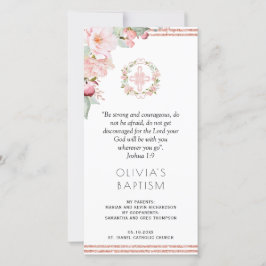 Cartão De Agradecimento Elegante Peach, Favor do Marco de Batismo Floral d