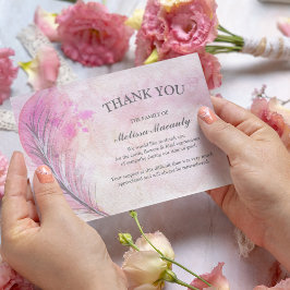 Cartão De Agradecimento Elegante Pena de Rosa em Aquarela para Funeral e M