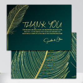 Cartão de Agradecimento Elegante Pena Dourada