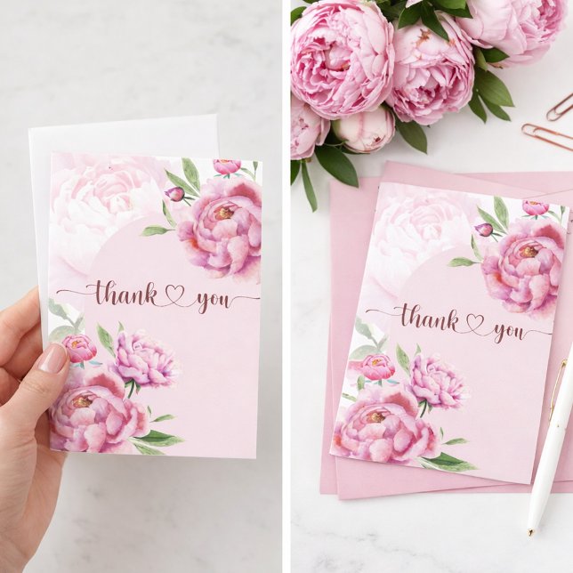 Cartão De Agradecimento Elegante Peônia Rosa Obrigada (Thank You Cards Peony)