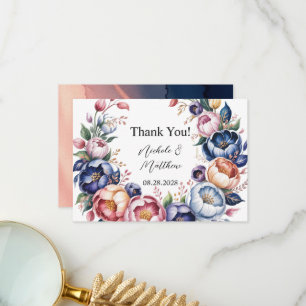 Cartão De Agradecimento Elegante Peony Wreath Por Casamento Obrigado