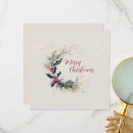Cartão De Agradecimento Elegante Pine e Holly Wreath com Destaques Dourado
