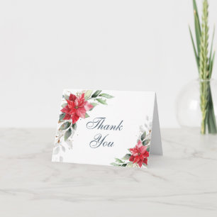 Cartão De Agradecimento Elegante Poinsettia Vermelha Vegetação de Inverno 