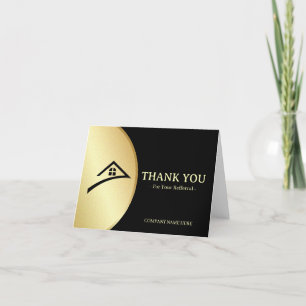 Cartão De Agradecimento Elegante Preto e Dourado