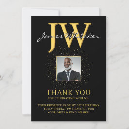 Cartão de Agradecimento Elegante Preto e Dourado c