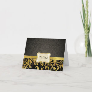 Cartão de Agradecimento Elegante Preto e Dourado D