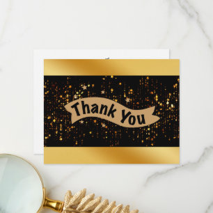 Cartão De Agradecimento Elegante Preto e Dourado para Casamentos e Eventos