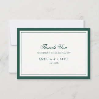 Cartão De Agradecimento Elegante Quadro de Casamento Verde Escuro Agradeci