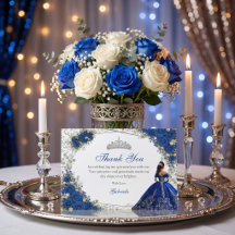 Elegante Quinceañera de Rosas Azuis Reais e Prata