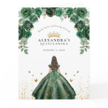 Elegante Quinceañera Floral Falso Folha Esmeralda
