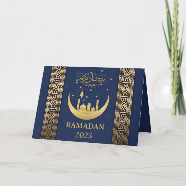 Cartão De Agradecimento Elegante Ramadan Kareem Eid Mubarak 2025 Saudação  (Frente)
