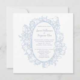 Cartão De Agradecimento Elegante Recepção de Casamento Azul Floral Casa Ab
