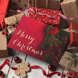 Cartão De Agradecimento Elegante Red & Dourado Script Feliz Natal Negócios