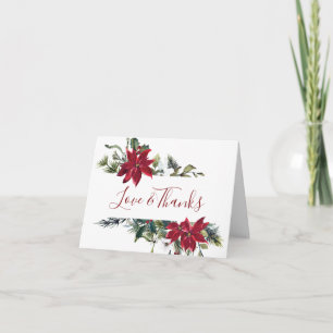 Cartão De Agradecimento Elegante Red Poinsettia Pine Fir Watercolor